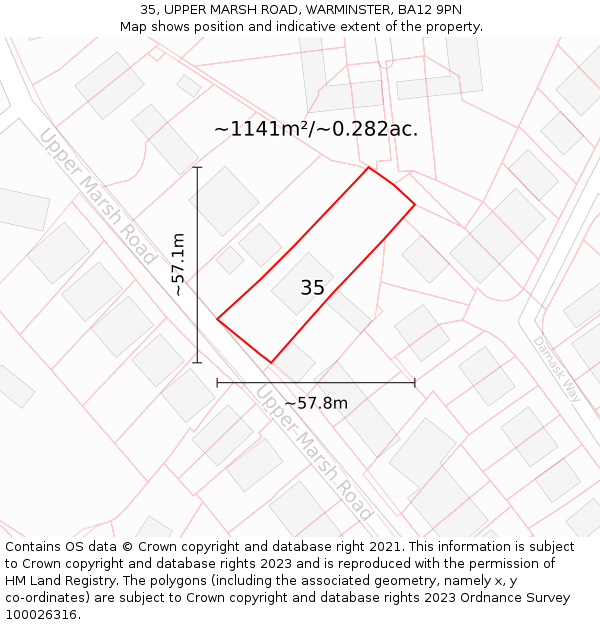 35, UPPER MARSH ROAD, WARMINSTER, BA12 9PN: Plot and title map
