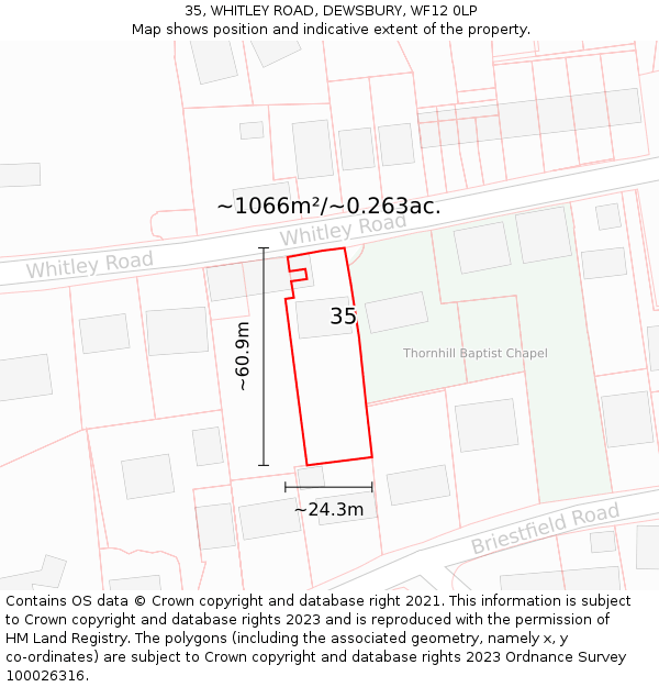 35, WHITLEY ROAD, DEWSBURY, WF12 0LP: Plot and title map