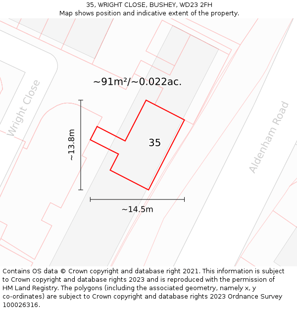 35, WRIGHT CLOSE, BUSHEY, WD23 2FH: Plot and title map