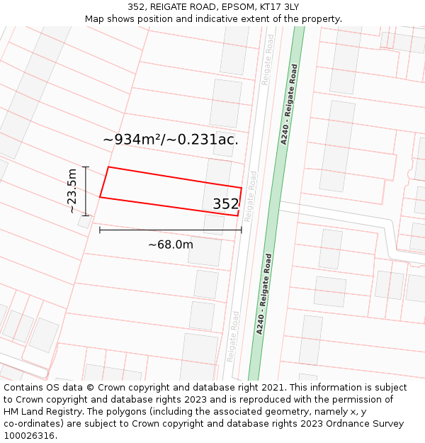 352, REIGATE ROAD, EPSOM, KT17 3LY: Plot and title map