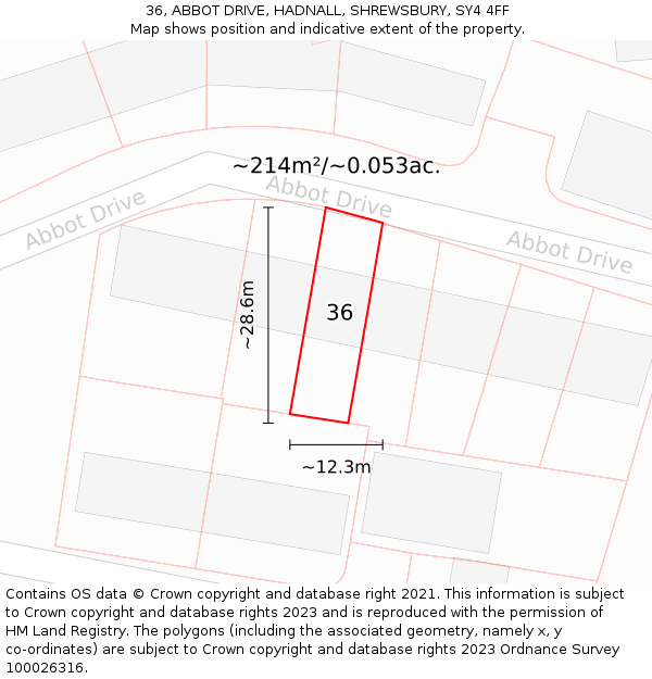 36, ABBOT DRIVE, HADNALL, SHREWSBURY, SY4 4FF: Plot and title map