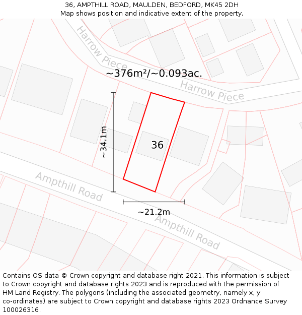 36, AMPTHILL ROAD, MAULDEN, BEDFORD, MK45 2DH: Plot and title map