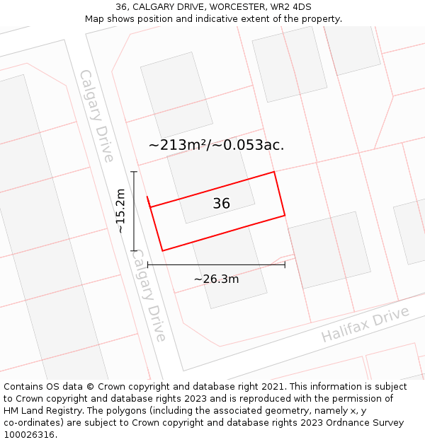 36, CALGARY DRIVE, WORCESTER, WR2 4DS: Plot and title map