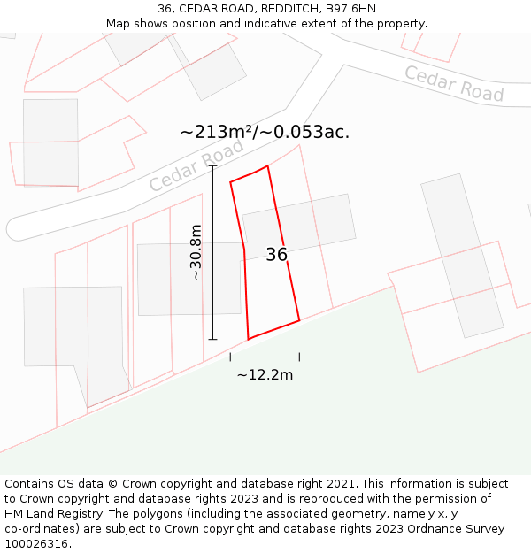 36, CEDAR ROAD, REDDITCH, B97 6HN: Plot and title map