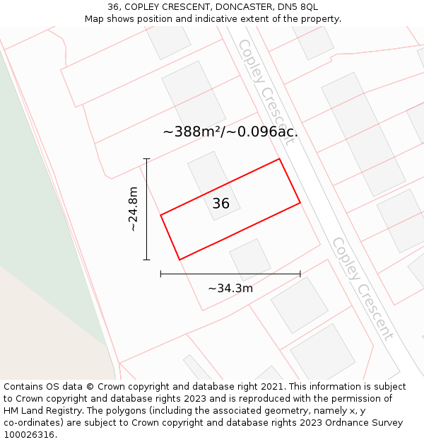 36, COPLEY CRESCENT, DONCASTER, DN5 8QL: Plot and title map