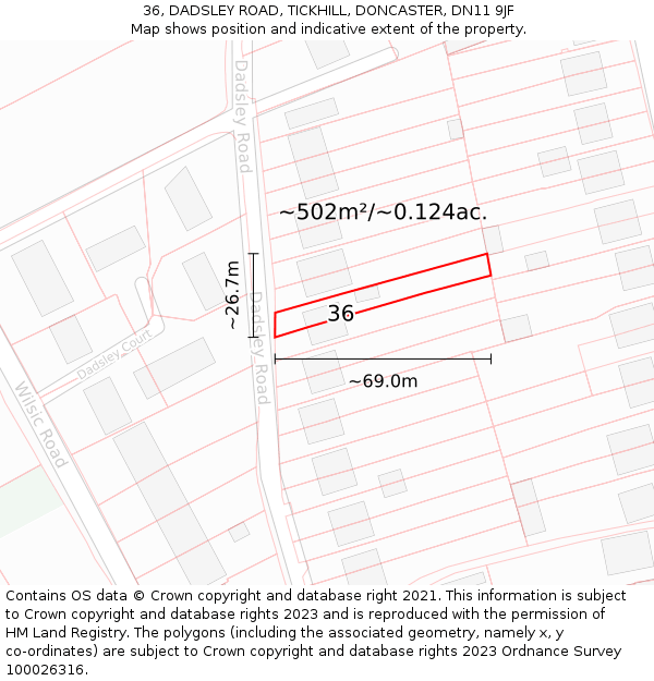 36, DADSLEY ROAD, TICKHILL, DONCASTER, DN11 9JF: Plot and title map