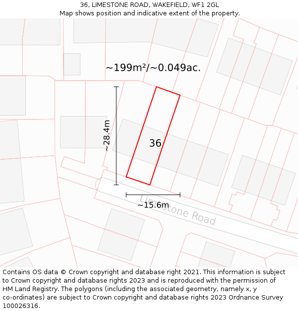 36, LIMESTONE ROAD, WAKEFIELD, WF1 2GL: Plot and title map