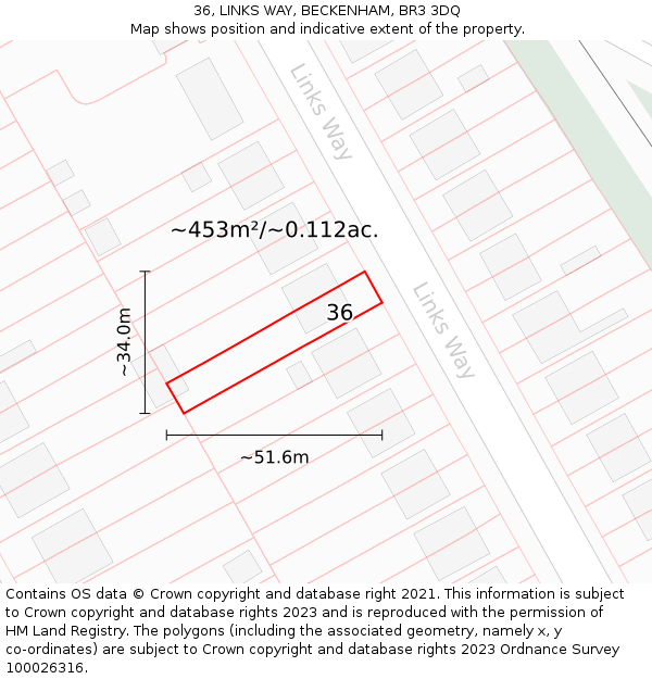 36, LINKS WAY, BECKENHAM, BR3 3DQ: Plot and title map