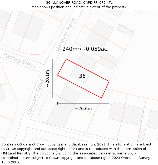 36, LLANOVER ROAD, CARDIFF, CF5 4TL: Plot and title map
