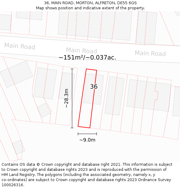36, MAIN ROAD, MORTON, ALFRETON, DE55 6GS: Plot and title map