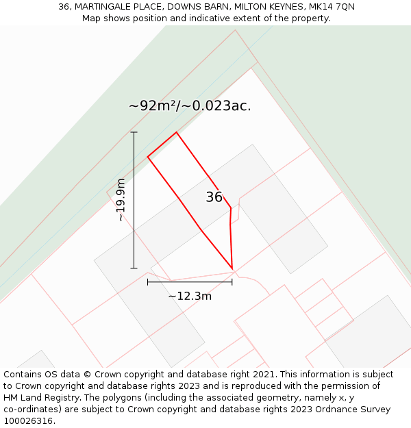 36, MARTINGALE PLACE, DOWNS BARN, MILTON KEYNES, MK14 7QN: Plot and title map