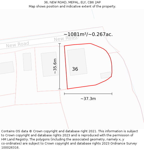 36, NEW ROAD, MEPAL, ELY, CB6 2AP: Plot and title map
