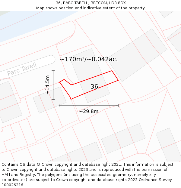 36, PARC TARELL, BRECON, LD3 8DX: Plot and title map