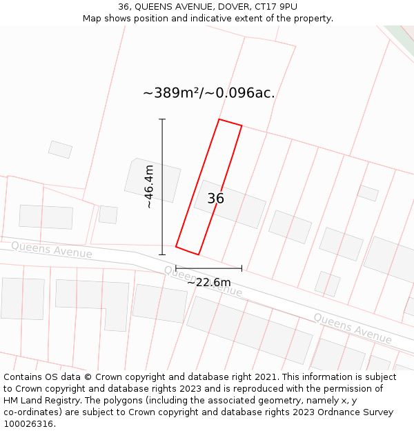 36, QUEENS AVENUE, DOVER, CT17 9PU: Plot and title map