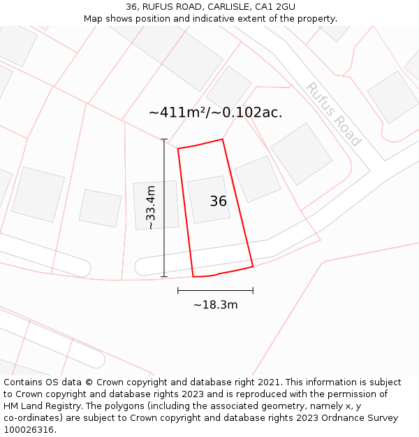 36, RUFUS ROAD, CARLISLE, CA1 2GU: Plot and title map
