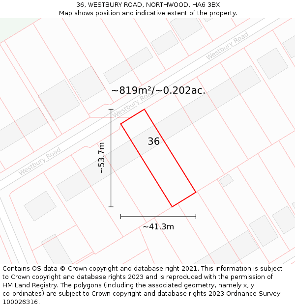 36, WESTBURY ROAD, NORTHWOOD, HA6 3BX: Plot and title map