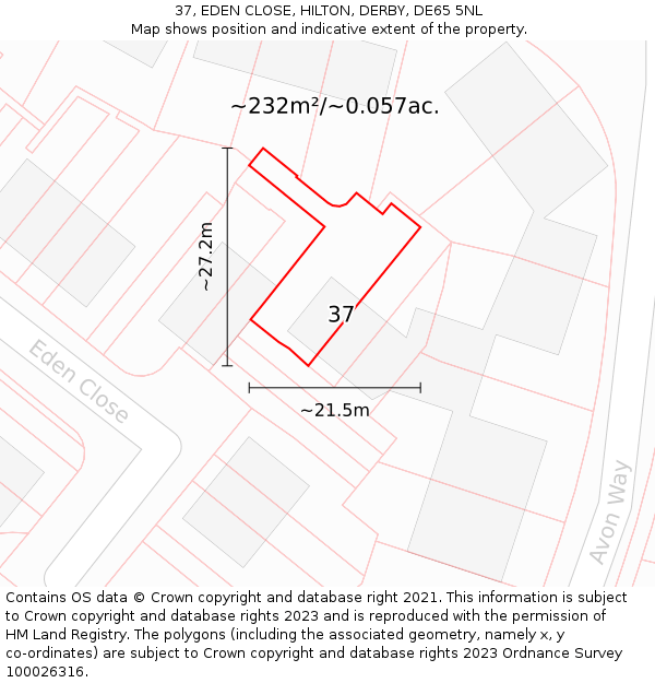 37, EDEN CLOSE, HILTON, DERBY, DE65 5NL: Plot and title map