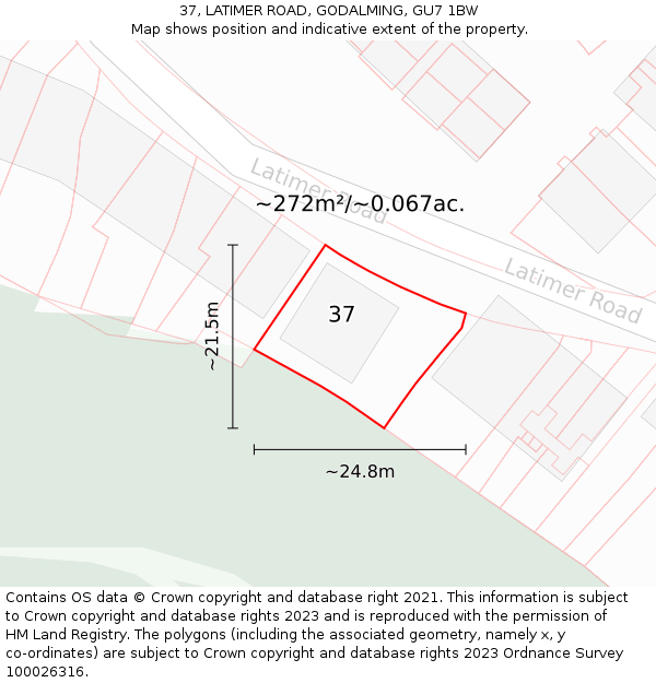 37, LATIMER ROAD, GODALMING, GU7 1BW: Plot and title map