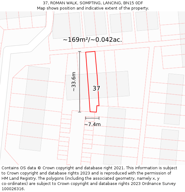 37, ROMAN WALK, SOMPTING, LANCING, BN15 0DF: Plot and title map