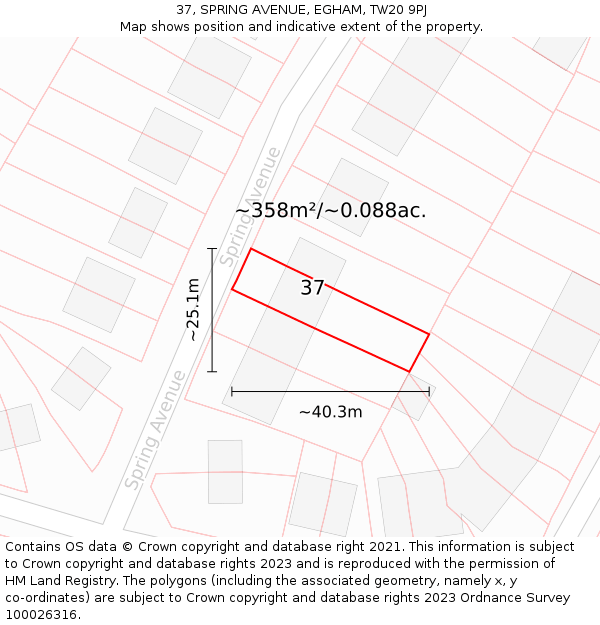37, SPRING AVENUE, EGHAM, TW20 9PJ: Plot and title map
