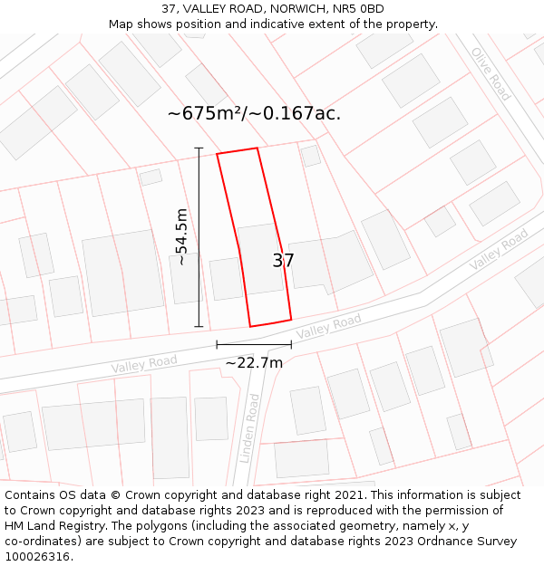37, VALLEY ROAD, NORWICH, NR5 0BD: Plot and title map