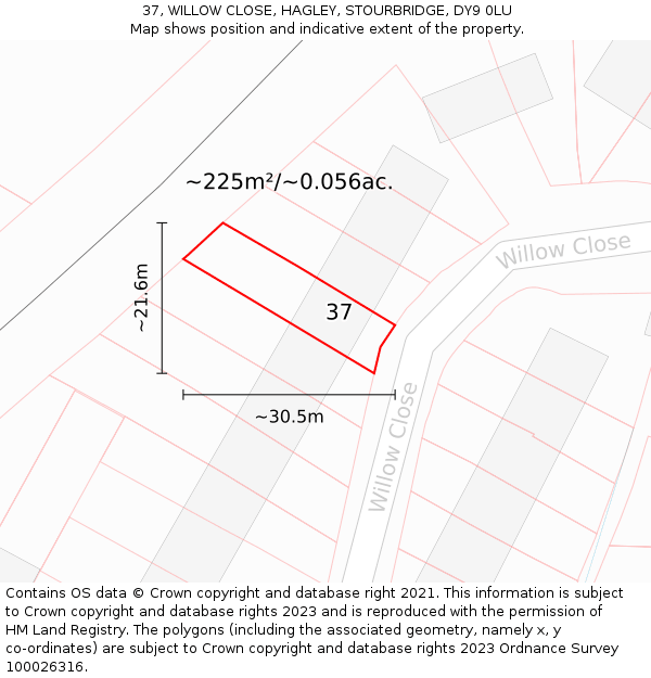 37, WILLOW CLOSE, HAGLEY, STOURBRIDGE, DY9 0LU: Plot and title map