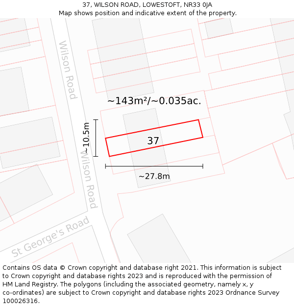 37, WILSON ROAD, LOWESTOFT, NR33 0JA: Plot and title map