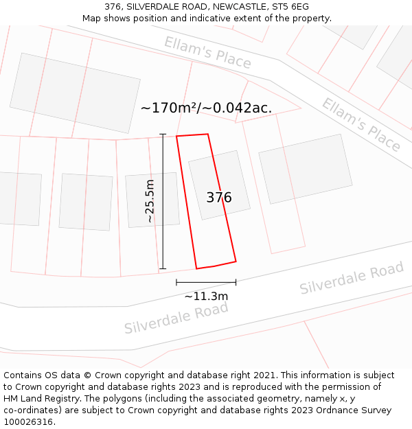 376, SILVERDALE ROAD, NEWCASTLE, ST5 6EG: Plot and title map