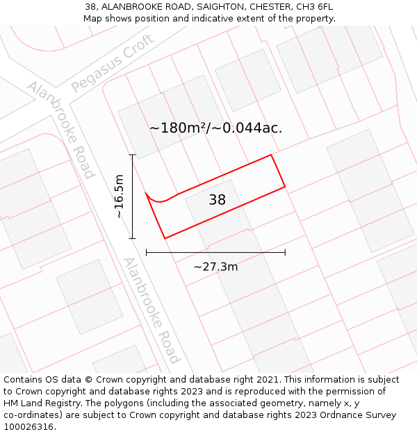 38, ALANBROOKE ROAD, SAIGHTON, CHESTER, CH3 6FL: Plot and title map
