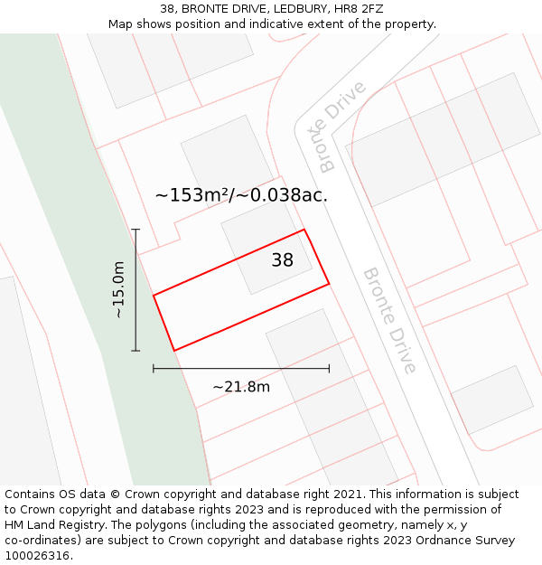 38, BRONTE DRIVE, LEDBURY, HR8 2FZ: Plot and title map