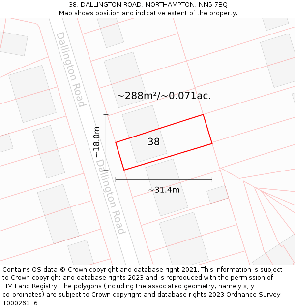 38, DALLINGTON ROAD, NORTHAMPTON, NN5 7BQ: Plot and title map