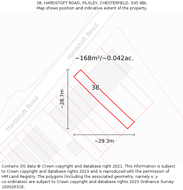 38, HARDSTOFT ROAD, PILSLEY, CHESTERFIELD, S45 8BL: Plot and title map
