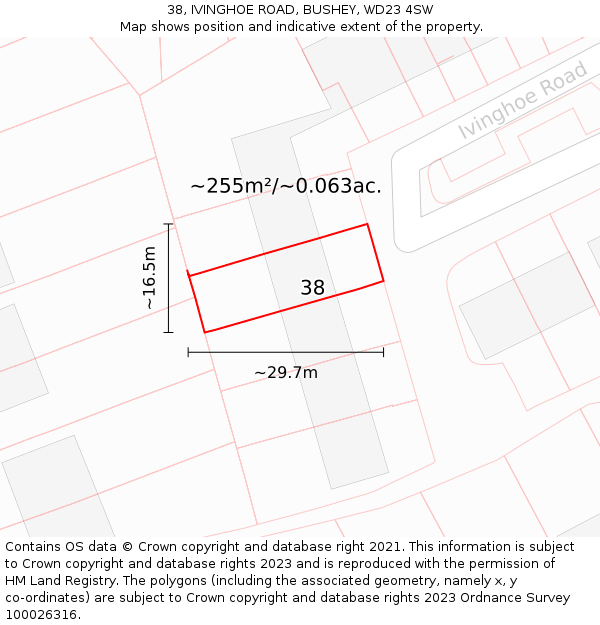 38, IVINGHOE ROAD, BUSHEY, WD23 4SW: Plot and title map