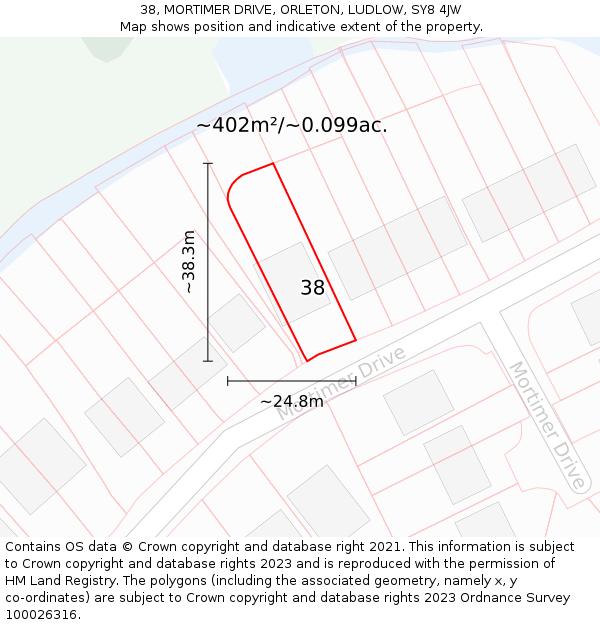 38, MORTIMER DRIVE, ORLETON, LUDLOW, SY8 4JW: Plot and title map