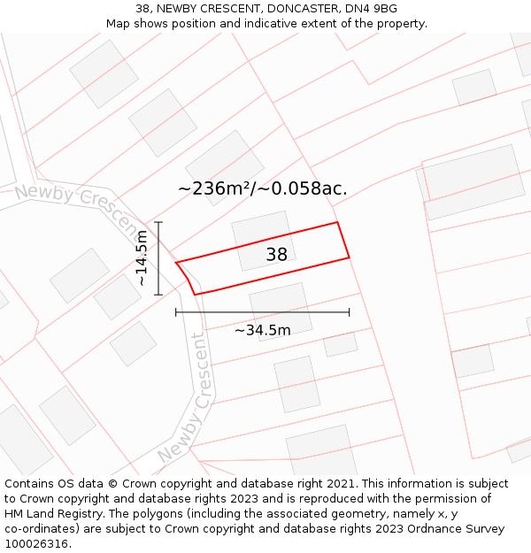 38, NEWBY CRESCENT, DONCASTER, DN4 9BG: Plot and title map