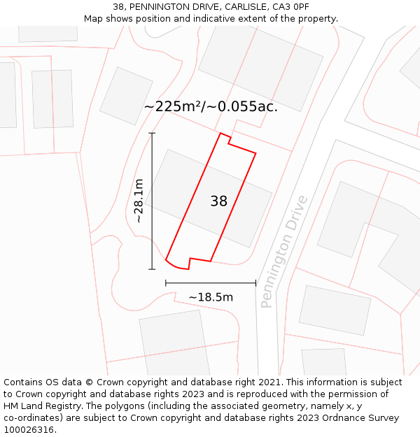 38, PENNINGTON DRIVE, CARLISLE, CA3 0PF: Plot and title map