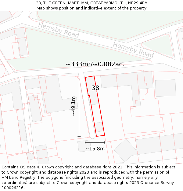 38, THE GREEN, MARTHAM, GREAT YARMOUTH, NR29 4PA: Plot and title map