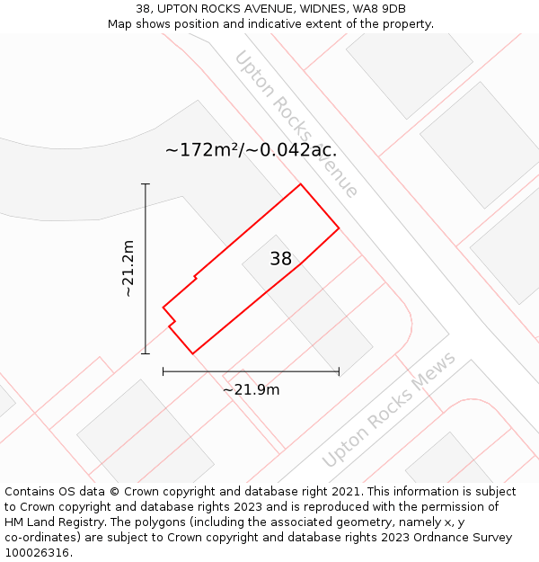 38, UPTON ROCKS AVENUE, WIDNES, WA8 9DB: Plot and title map