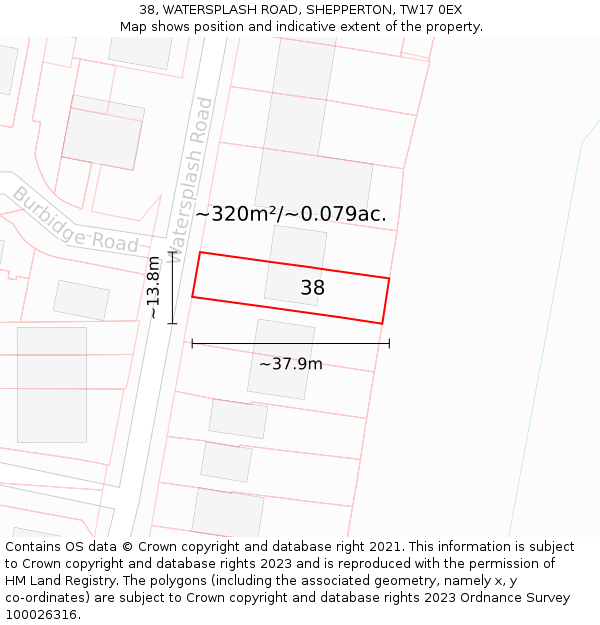 38, WATERSPLASH ROAD, SHEPPERTON, TW17 0EX: Plot and title map