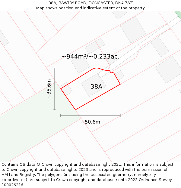 38A, BAWTRY ROAD, DONCASTER, DN4 7AZ: Plot and title map