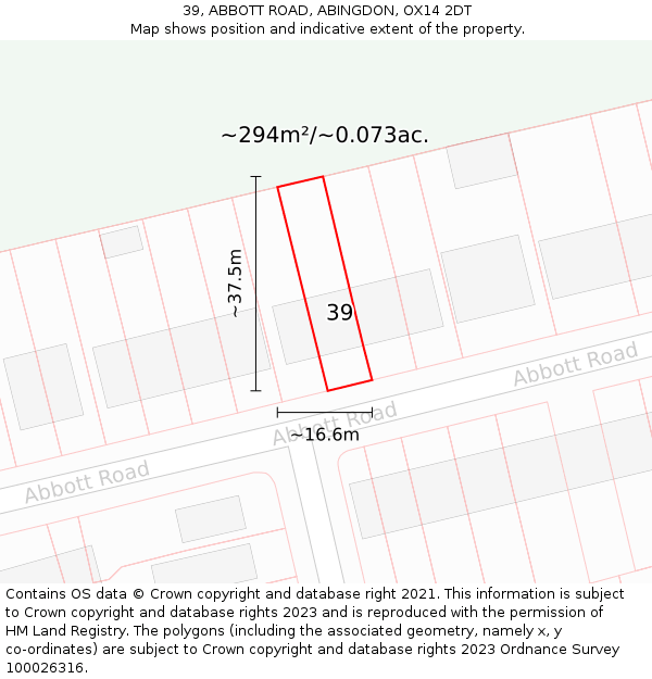 39, ABBOTT ROAD, ABINGDON, OX14 2DT: Plot and title map