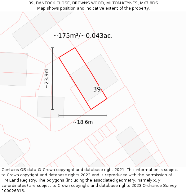 39, BANTOCK CLOSE, BROWNS WOOD, MILTON KEYNES, MK7 8DS: Plot and title map
