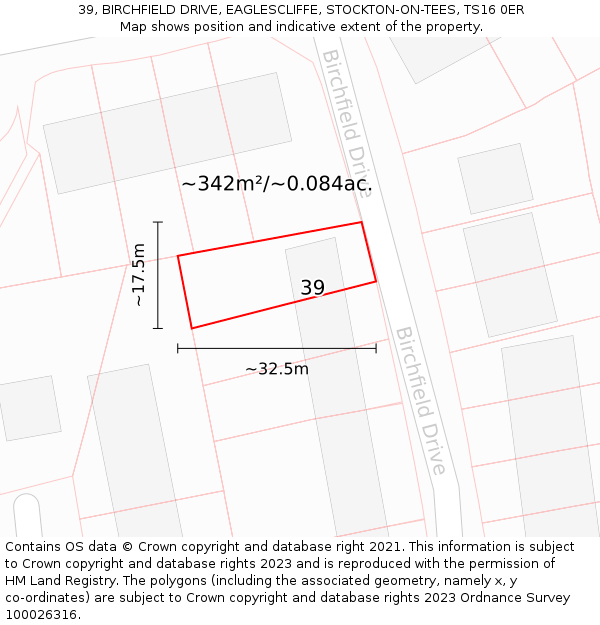 39, BIRCHFIELD DRIVE, EAGLESCLIFFE, STOCKTON-ON-TEES, TS16 0ER: Plot and title map