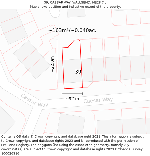 39, CAESAR WAY, WALLSEND, NE28 7JL: Plot and title map