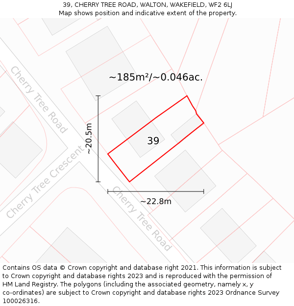 39, CHERRY TREE ROAD, WALTON, WAKEFIELD, WF2 6LJ: Plot and title map