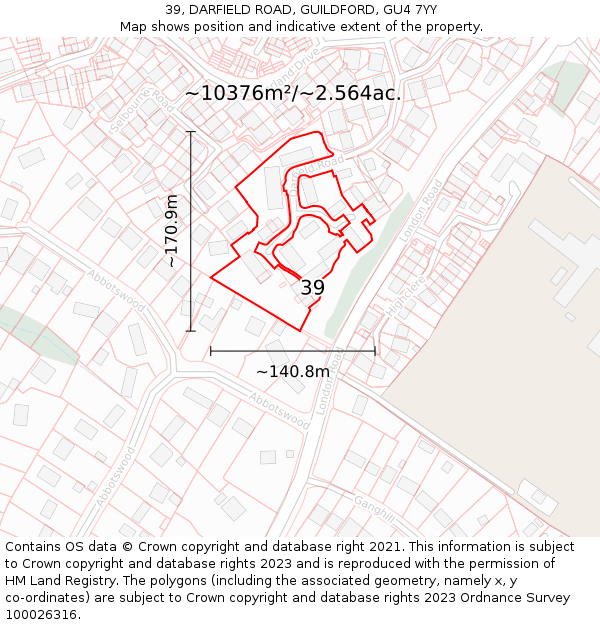 39, DARFIELD ROAD, GUILDFORD, GU4 7YY: Plot and title map