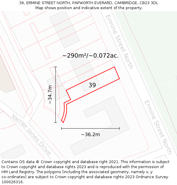 39, ERMINE STREET NORTH, PAPWORTH EVERARD, CAMBRIDGE, CB23 3DL: Plot and title map