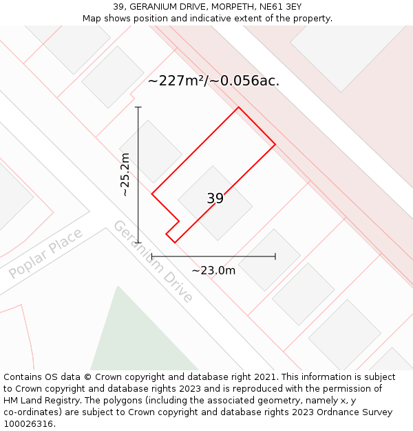 39, GERANIUM DRIVE, MORPETH, NE61 3EY: Plot and title map