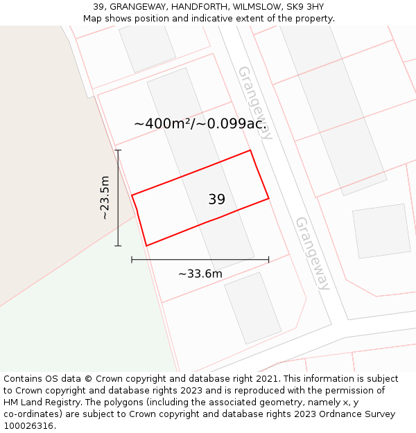 39, GRANGEWAY, HANDFORTH, WILMSLOW, SK9 3HY: Plot and title map