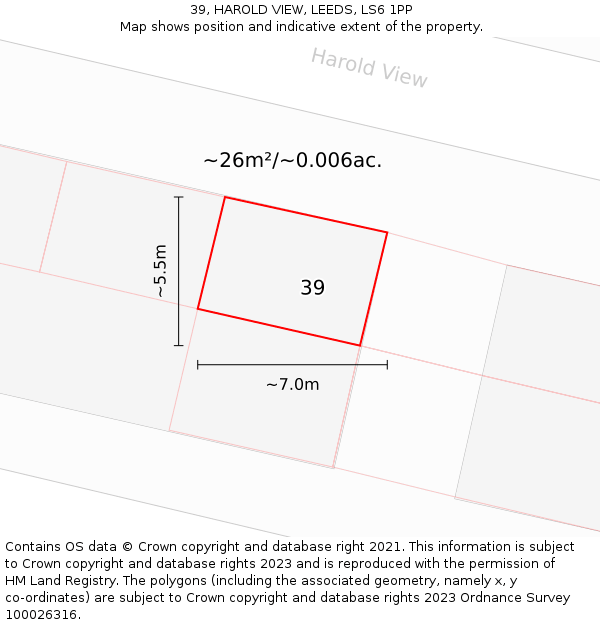 39, HAROLD VIEW, LEEDS, LS6 1PP: Plot and title map